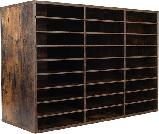 TQVAI Wood Literature Organizer, 27 Slots Hold 13500 Sheets A4 Papers, Wooden Desk File Paper Storage Organizer with Adjustable Shelves, Mailbox Cubbies for Office Home Classroom, Classroom, Archaize