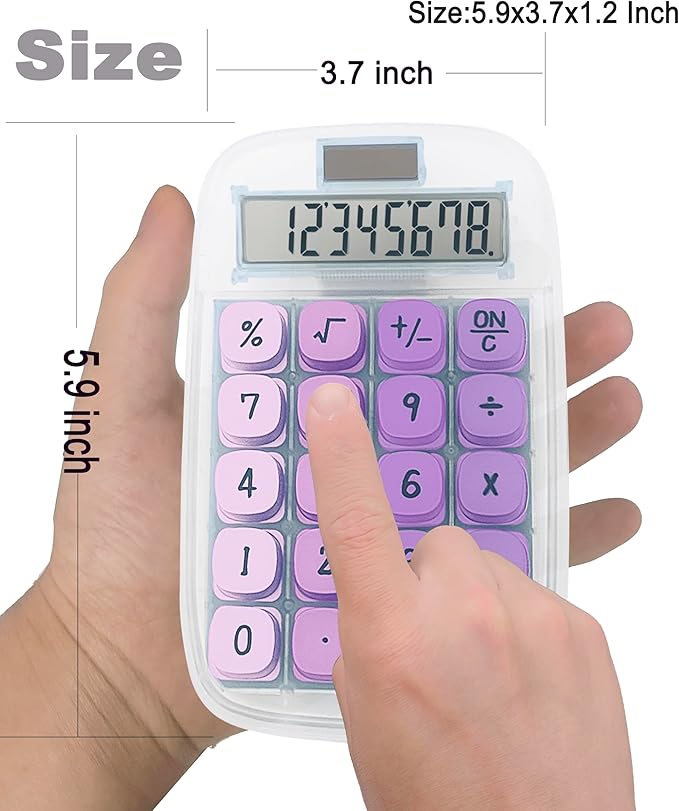 BTSEYAW Mechanical Switch Calculator, Purple Calculator with Large LCD Display 8 Digit Tilt Screen and Big Button for Teachers Students Basic Office (Transparent and Purple)