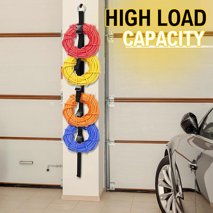 Wowangce 4 Pcs Extension Cord Organizers and Storage Garage Extension Cord Holder with 5 Slots Organizer Black Cord Organizer Straps for Vertical Space Cable Hose Rope String Lights