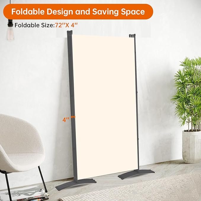 Room Divider 6FT Folding Privacy Screens, 4 Panel Partition Room Dividers w/Freestanding Design, Portable Wall Divider for Room Separtation, Fabric Screen Panel for Home Office Bedroom Dorm