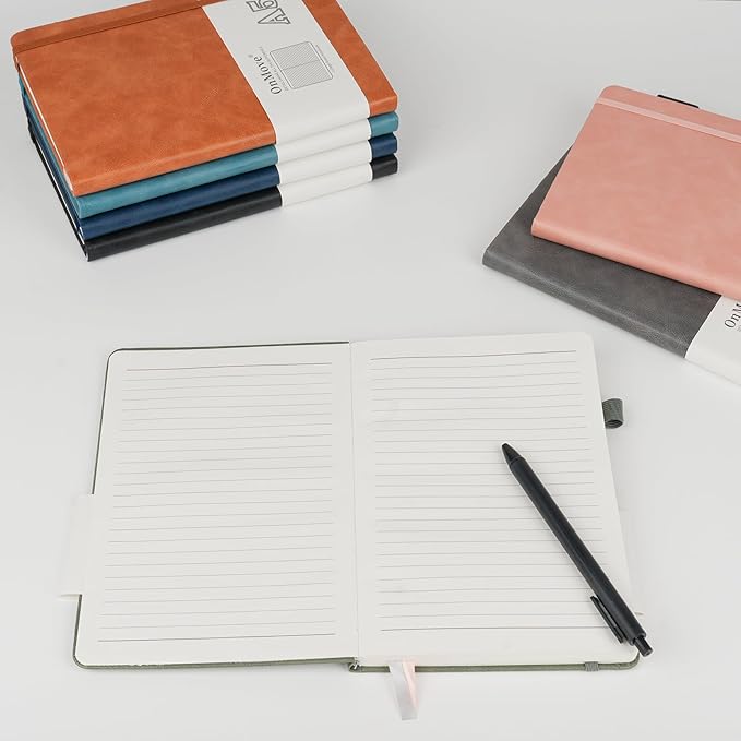OnMove Notebooks Journal for Women Men 12 Pack Bulk Leather Hardcover with Pen Holder A5 160 Pages 100 GSM Thick Paper for Work School Lined Gray