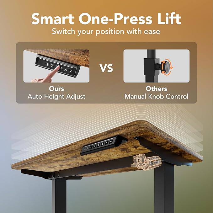 HUANUO 71 x 30 inch Electric Standing Desk Adjustable Height, 4 Memory Height Settings, Sit Stand Up Desk for Home Office & Computer Workstation, Rustic Brown