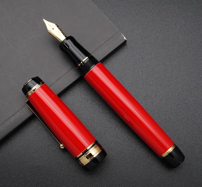xixixiaozhu Metal Big Fountain Pen Set Medium Nib 0.7mm, Includes Ink Refill Converter, 5 Ink Cartridges & Gift Box (Medium Nib 0.7mm, Red)