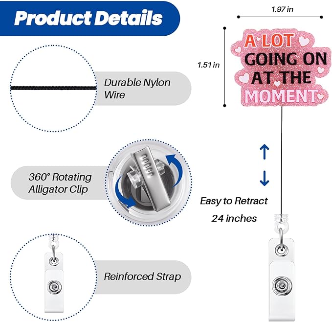 A Lot Going on at The Moment Funny Nurse Badge Reel, Retractable ID Card Badge Holders, Medical Badge Clip for ED ICU Nurses Station Pharmacy RN LPN MA Resident Physician Rph Patient Services Workers