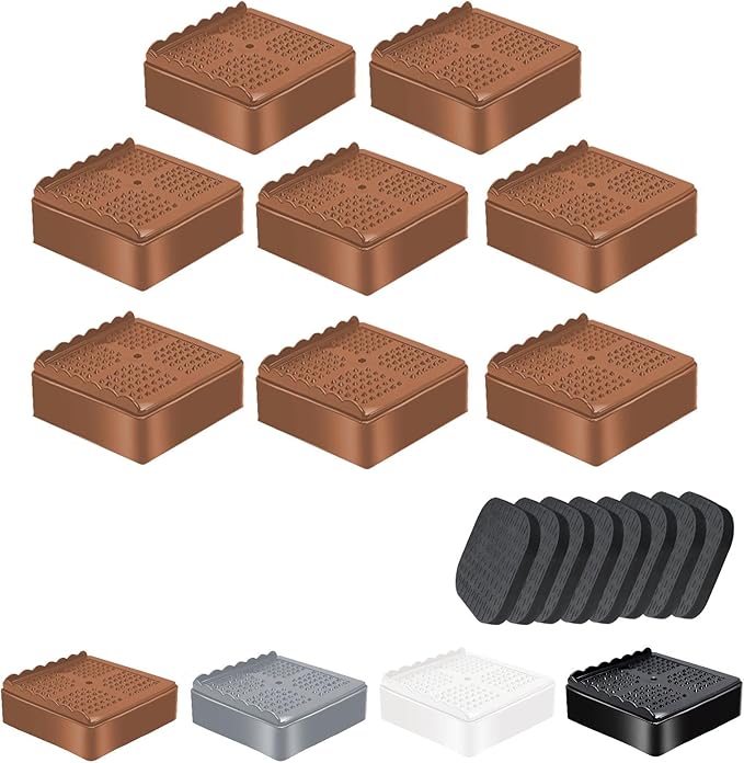 shouwuhho Furniture Risers, 8 Pack Bed Risers with Non-Slip Grip and Heavy Duty Support, 1 Inch 2 Inch 3 Inch 4 Inch Height Lift for Couch, Sofa, Table, Desk, Chair, Refrigerator - Brown, 1 Inch