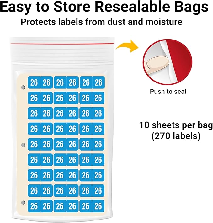 2026 Year Stickers, Doctor Stuff 2026 Chart Stickers, Light Blue Color Coded, Ringbook Sheets, Reynolds & Reynolds Style, USA Made Year Labels for End Tab File Folders, 270/Package, 3/4" x 1-1/2"