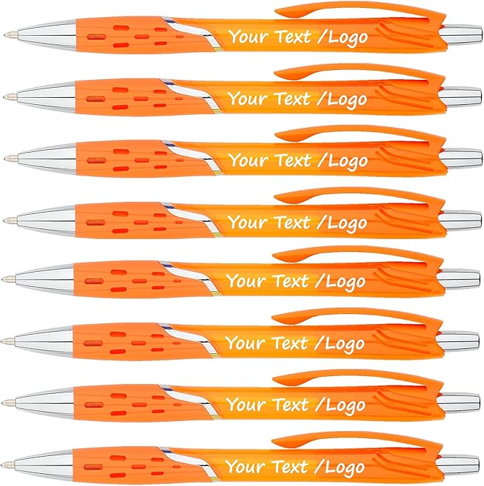 SyPen Personalized Ballpoint Pens With your Custom Logo or Text-300 Pack Bulk-for Businesses, Parties, and Events, Custom Printed, Vivid Colored Translucent Barrel, Click Pens, Black Ink, Orange Pens