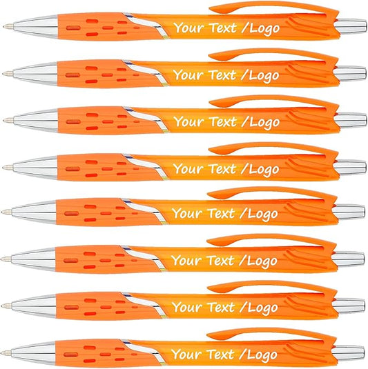 SyPen Personalized Ballpoint Pens With your Custom Logo or Text-300 Pack Bulk-for Businesses, Parties, and Events, Custom Printed, Vivid Colored Translucent Barrel, Click Pens, Black Ink, Orange Pens