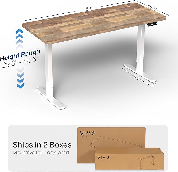 VIVO Electric 60 x 24 in Standing Desk, Memory Height Adjustment, 1B Series, Holds 220 lbs, One-Piece Reclaimed Wood Top, White Frame, DESK-KIT-1W6P