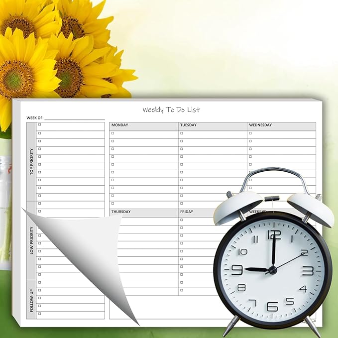 Life Charge Weekly To Do List Planner Notepad, 60 Page Task Planning Pad with Daily Checklist, Priority To-Do Checkboxes & Notes, Desk Notebook for Office Organization & Productivity, 11 x 8.5