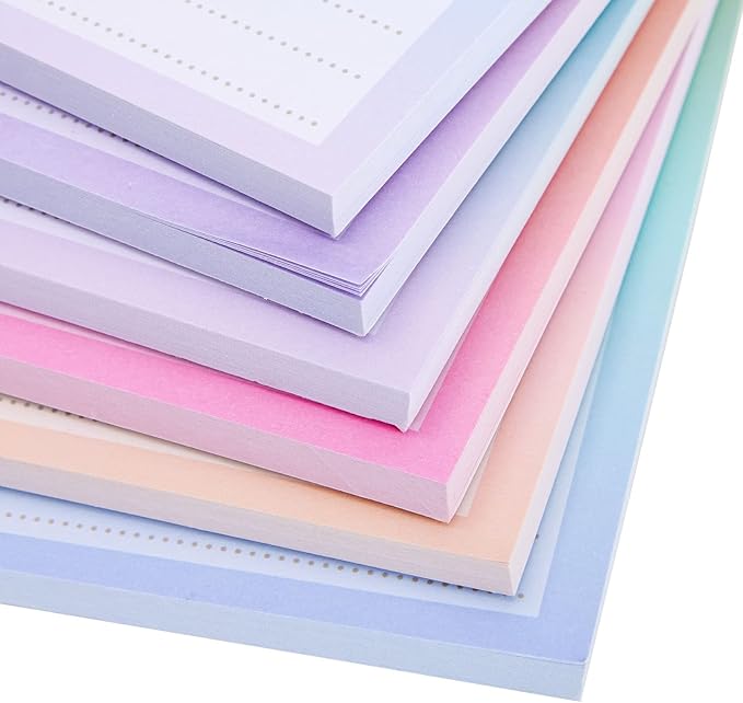 6 Pack Magnetic Notepads for Refrigerator, Grocery, Shopping, To Do Lists, 3.5x9 inch Pastel Rainbow Gradient Note Pads (60 Sheets Each)