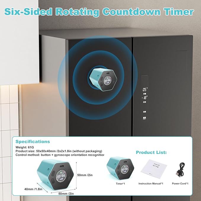 Pomodoro Productivity Timer Cube, Flip Clock, Pause & Resume, Magnetic Adjustable Sound Alert, for Working Studying Office Task, 3/5/10/15/30min & Custom Countdown (Blue)