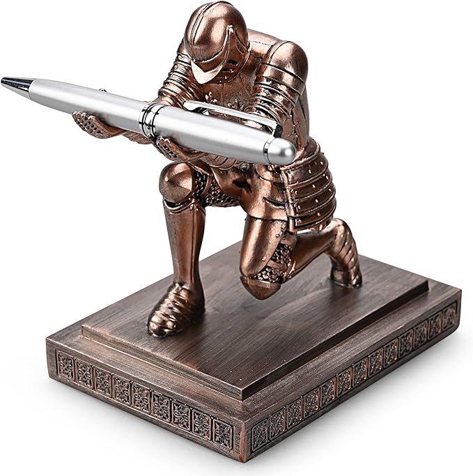 HDMbigmi Knight Pen Holder Pen Stand Desk Organizers and Accessories Resin Pencil Holder as Gift with a Fancy Pen for Office and Home Desk Organizer (Bronze)