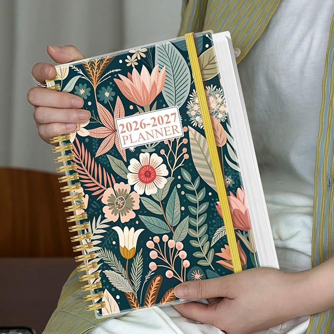 2026-2027 Planner - 18 Months Weekly & Monthly Planner from January 2026 - June 2027, Spiral Notebook 2026-2027 with Elastic Closure, Inner Pocket, Medium 5.8" x 8.3", Flower-C