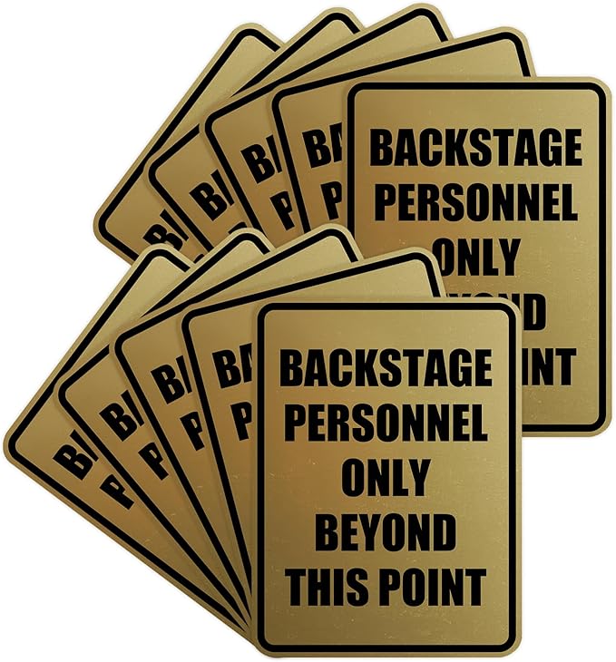 Portrait Round Backstage Personnel Only Beyond This Point Door or Wall Sign Easy Installation | Music | Concert | Festivals Sign (Brushed Gold) - Large (10 Pack)