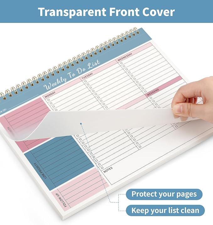104 Pgs Weekly To Do List Notepad, 52 Duplex-Printed Undated Sheets 100 GSM（8.5"×11") Weekly Desk Planner For Work Home School Office Desk Accessories Supplies & Goal Setting Tasks - Blue