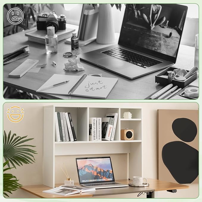 Tangkula Desktop Bookshelf, Countertop Storage Hutch with 4 Shelves for Computer Desk, Desktop 2-Tier Display Rack, Multipurpose Wood Desktop Hutch Storage Organizer for Dorm Office Home (White)