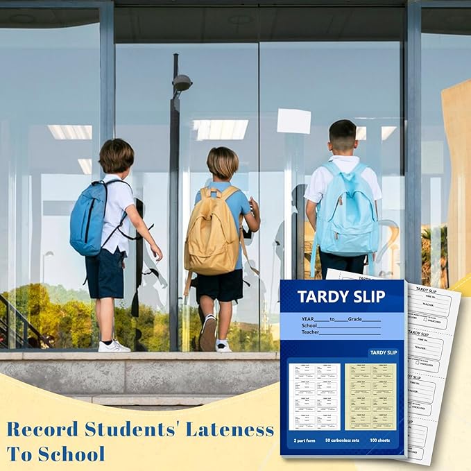 400 Pcs Tardy Slip Book with Carbonless Duplicates Easy Removal Fold and Tear with 3.9 * 2.8inch (Tardy Slips) 2 Part Form Register Book for Student Late Arrival School Supplies Teacher (400)
