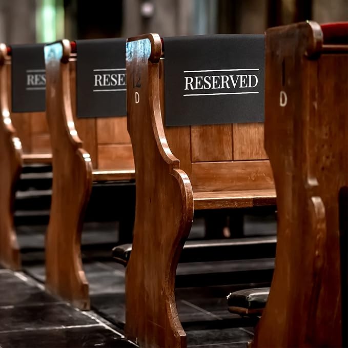 Buryeah 6 Pcs Reserved Seating Signs for Chairs Church Pew Reserved Chair Signs Placeholder with Printed Words for Weddings Parties Celebrations Receptions Church or Event (Black,White)