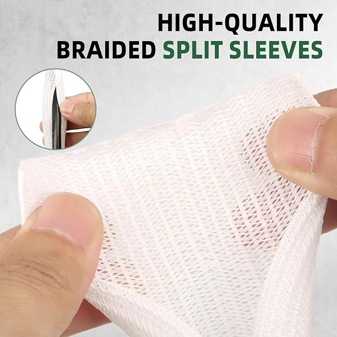Split Wire Loom Tubing, Cable Protector Sleeve, Braided Cable Management for TV/Computer/Home Theater/Engine Bay, Cord Protectors from Pets No Chew (White, 1/8"-10ft)