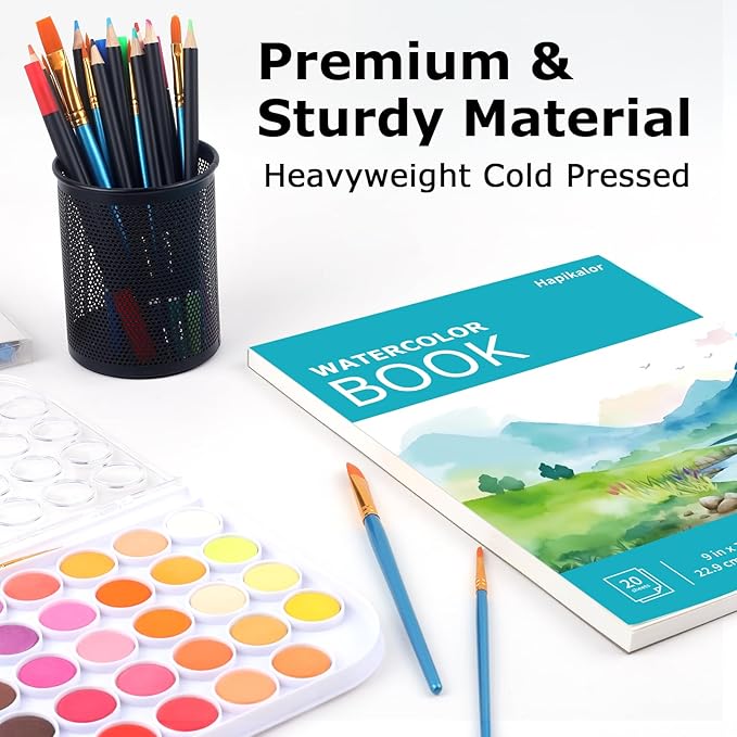 Hapikalor 8"x10" Watercolor Paper Pad, 1-Pack, 140lb/300gsm Artist Painting Drawing Paper Book, Art Supplies for Adults Kids, Watercolors, Watercolor Paint Set, Sketchbook, Journal, Teal