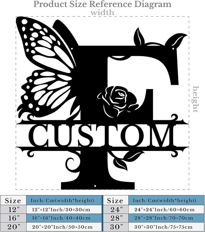 Personalized Custom Letter Name metal Signs,Custom Black Letter Monogram Wall Art Decor,Metal Signs Plaques Outdoor wall Decorative Signage (F)