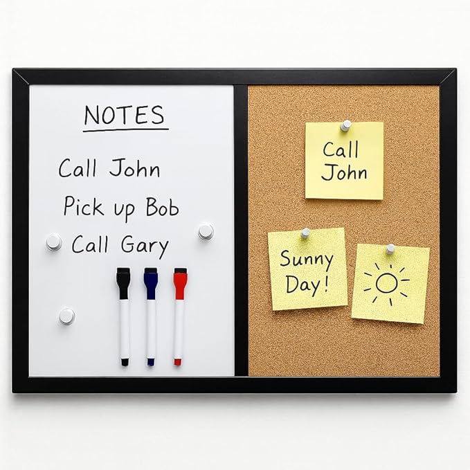 36x24 Wall-Mount Combo Board - Magnetic Dry Erase & Corkboard with Sleek Black Frame for Home & Office (24x36)