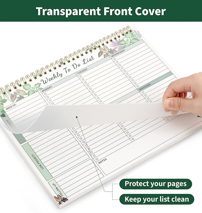 104 Pgs Weekly To Do List Notepad, 52 Duplex-Printed Undated Sheets 100 GSM（8.5"×11") Weekly Desk Planner For Work Home School Office Desk Accessories Supplies & Goal Setting Tasks - Green Foliage