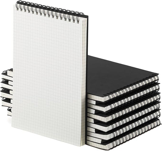 Engrowtic 6 Pack Graph Paper Spiral Notepad A5 Top Wirebound Notepad Grid Notebook Steno Pads Memo Notebook Grid Paper 140 Pages for Writing Sketching Drawing Office Supplies (Black)