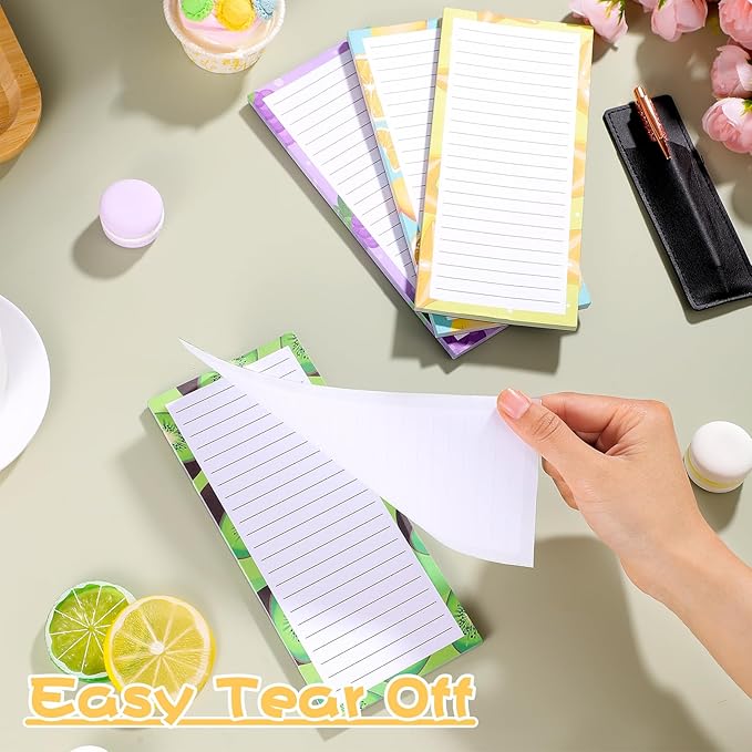 Thboxes 4 Pack Magnetic Note Pad for Fridge with Pen Holder, Totally 200 Sheets Grocery List Magnet Pad for Refrigerator Magnetic Shopping List Pad（Fruit Design）