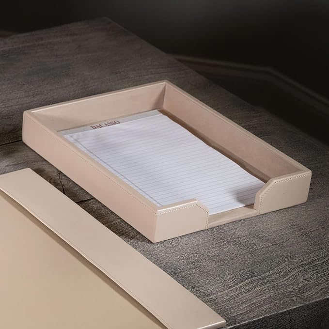 Dacasso Bonded Set Luxury Leather Desk Pad & Desk Organization Essentials, 3 Piece, White Latte