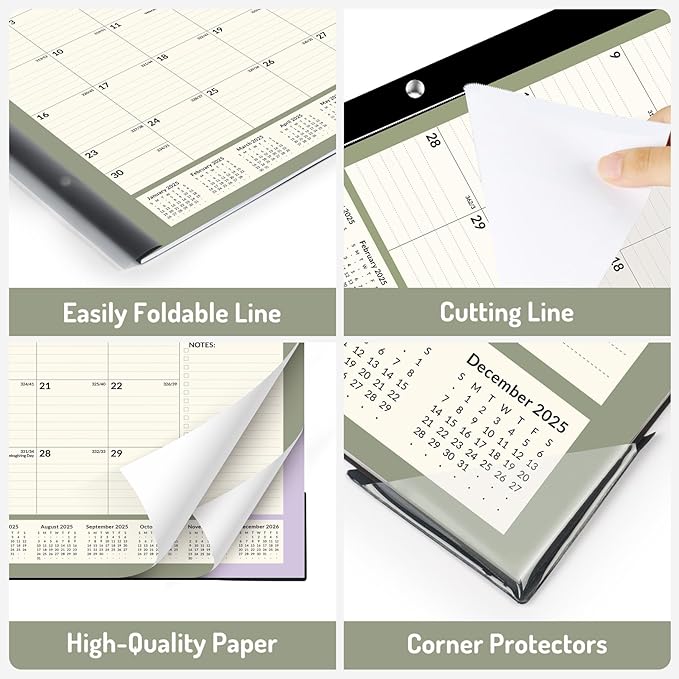 Forvencer 22" x 17" Large Desk Calendar 2026, 20 Months Calendar Runs from November 2025 to June 2027, 2026 Desk Calendar Monthly Planner with Plastic Cover for Home School Office, Green