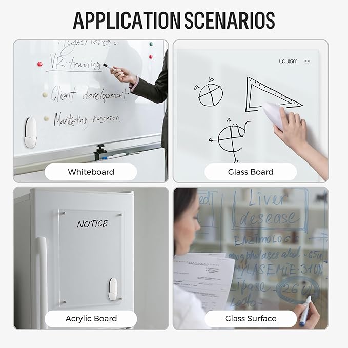 loukin Dry Erase Eraser with Replaceable Felt Pad, Whiteboard Eraser with 12 Peel-Off Layers, Magnetic Holder Includes, for Classroom, Home, and Office, White