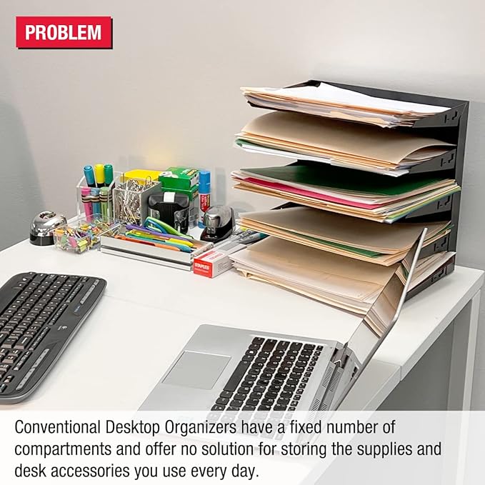 Desktop Organizer 12 Letter Tray Sorter Plus Riser Storage Base & 3 Storage Drawers - Ultimate Office TierDrop Desktop Organizer Stores All of Your Documents & Supplies in One Compact Modular System