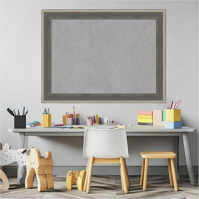 Amanti Art Grey Framed Magnetic Board 25x33 Medium Vision Board for use with Magnets, 100% Metal Sheet to Display Items as Office Decor or for Home Organization in mudroom, Kitchen or Kids Room