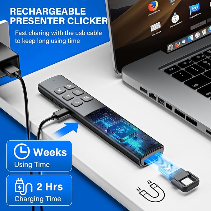 Presentation Clicker with Air Mouse - USB C Wireless Presenter Remote Clicker with Light Pointer, RF 2.4GHz PowerPoint Clicker for Presentation, Computer Pointer Clicker Slide Advancer for Mac,Laptop