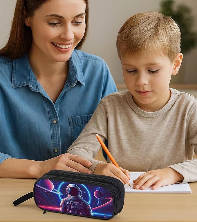 AnySmic Astronaut Pencil Case for Boys Girls, Large Pencil Pouch for Kids and Students, Double Zipper with Pen Bag Organizer, Polyester Big Capacity Pen Box for Children Age 6+