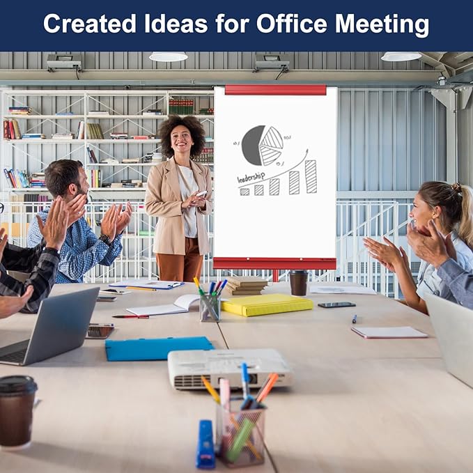 TSJ OFFICE Rolling Whiteboard Standing - 40 x 26 Inches Magnetic Mobile White Board with Stand, Height Adjustable Dry Erase Board on Wheels with Paper Clamp on Top, Red