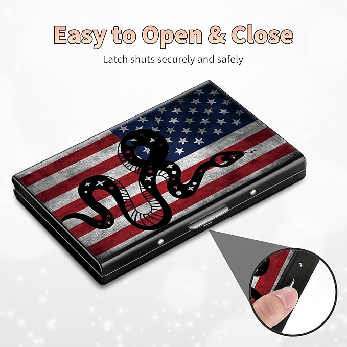BWEGRHE Slim Credit Card Holder, Snake Flag RFID Blocking Metal Wallet for Men & Women, Aluminum Minimalist Hard Case Pocket-Sized Business Cards Organizer (Fits Up to 10 Cards)
