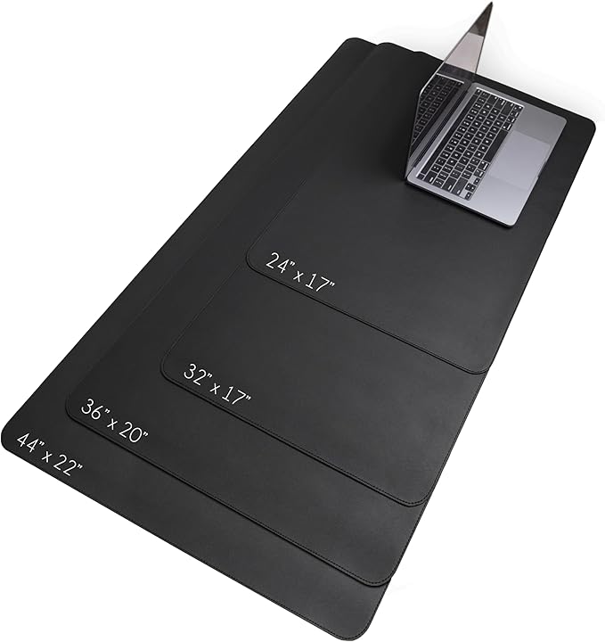 Vine Creations Leather Desk Mat Large 44" x 22", Desk Protector Mat, PU Leather Desk Pad, Non-Slip Large Mouse Pad, Desk Blotter, Desk Pads on Top of Desks, Home Office Desk Matt for Desktop (Black)