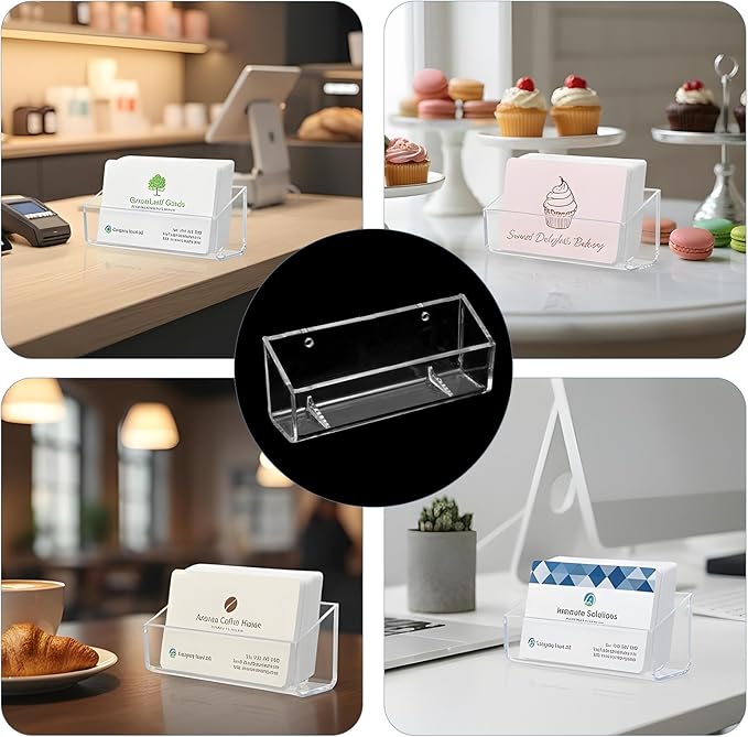 Yolev 2 Pcs Acrylic Business Card Holder Wall Mount Clear Business Card Organizer Hanging Office Calling Cards Display Stand Visiting Cards Desktop Organizer for Home Wall Mount or Place on Desk
