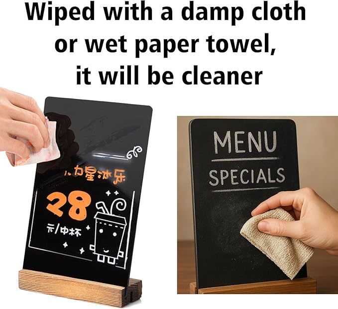 JDEA Desktop Chalkboard Sign Double-Sided Chalkboard with Wooden Base (3 Pack 7.9x5.1)