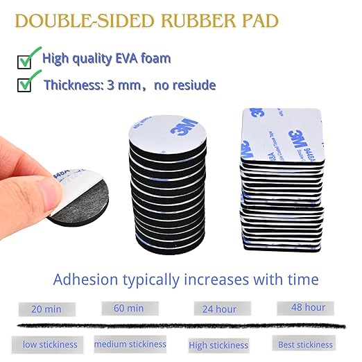 Double Sided Foam Tape,Heavy Duty Mounting Tape,56Pcs 3mm thickness Self-Adhesive Tape,Super-Sticky Black Strong Pads Include Square Round,Waterproof for Walls Door Wood Metals Glass Papers (Black)