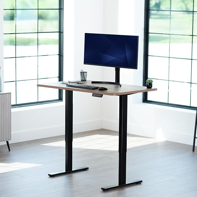 VIVO Electric 48 x 30 in Standing Desk, Memory Height Adjustment, 1B Series, Holds 220 lbs, One-Piece Reclaimed Wood Top, Black Frame, DESK-KIT-1B5P