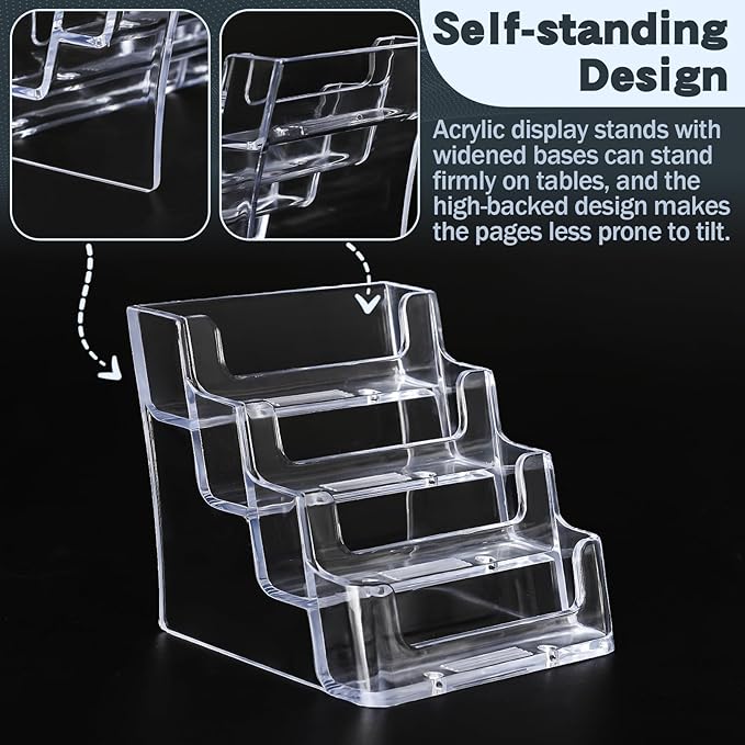 xydstay Acrylic Business Card Holder for Desk,4-Tier Clear Plastic Display Stand with 4 Pockets,ldeal for Office & Workspace Organization,2 Pack