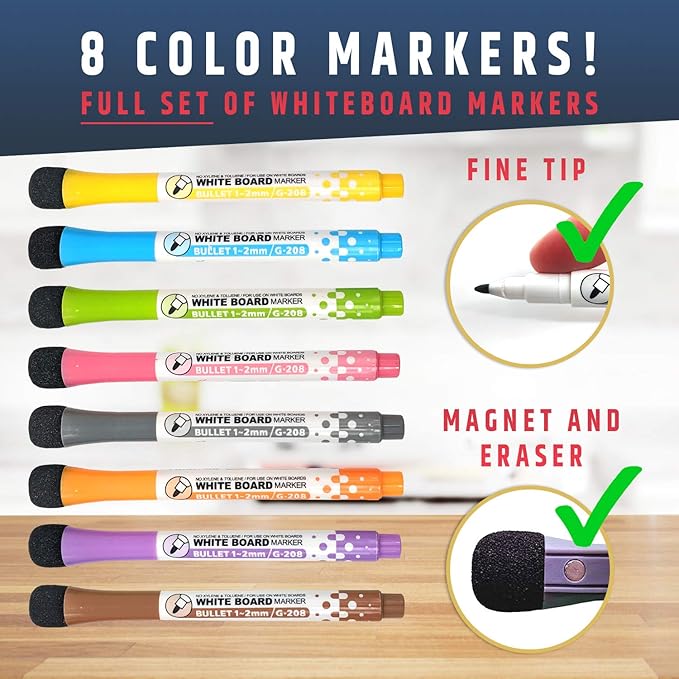 Large Dry-Erase Magnetic Monthly Calendar + Free Bonus: 3 Grocery/to-Do List Whiteboards (Organizer/Planner) for Kitchen Fridge - Full Set: 8 Markers + Eraser | Stain Free | Horizontal