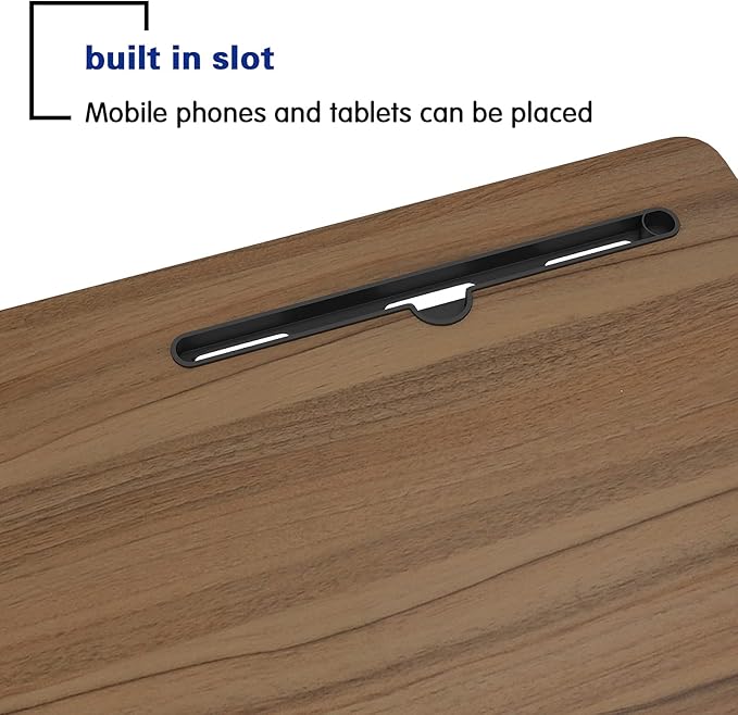Rolling Laptop Desk Stand Up Desk Adjustable Mobile Laptop Desk, DlandHome 23.6 Inches Medium Size Side Table, Movable w/Tablet Slot & Wheels, Portable Stand for Bed Sofa Oak