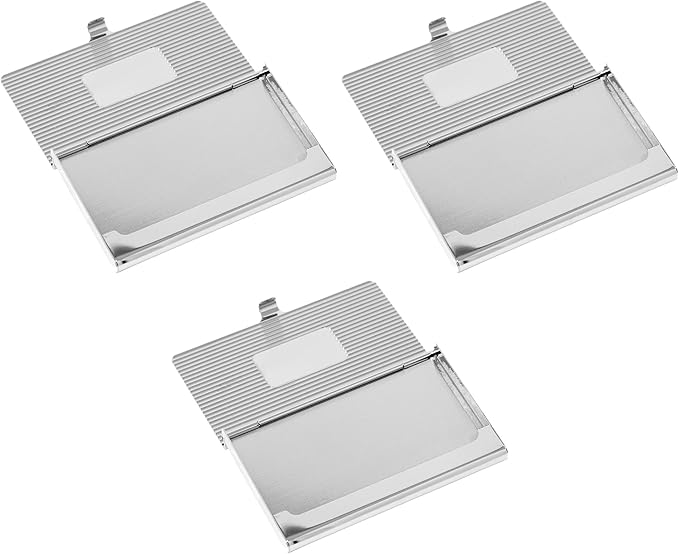 Stephanie Imports Set of 3 Slim & Minimalist Metal Business Card Holder Unisex Case (Silver Plate Ridges)
