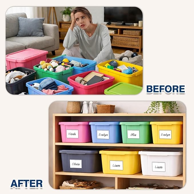 H4D 48 Pack Labels for Storage Bins, 3" x 5" Plastic Clear Adhesive Index Card Holders, Tote Label Pockets for Organizing Storage, Library Card, Shelves