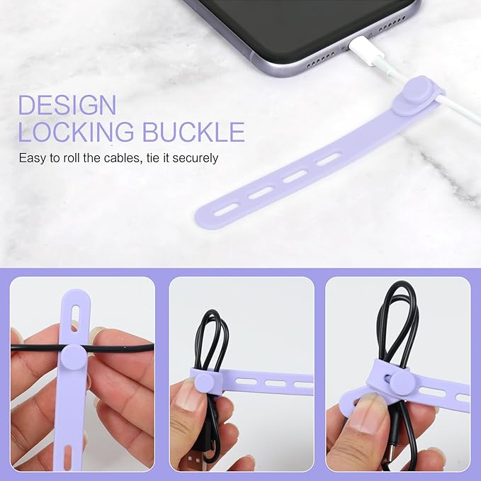 Donruby 24Pcs Silicone Cable Ties - Reusable & Washable with Locking Buckles, Adjustable Fastening Cable Management Straps, Multi-Purpose High Elasticity Cord Organizer (6 Colors)